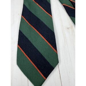 Vtg. Land's End Green w/Navy & Red Stripe Wool & Silk Blend Tie